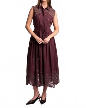 Beatrice B. Eyelet Graceful Sleeveless Midi Dress - Red