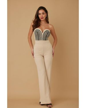 TRUEDAMES Threaded Twisted Rope Knot Tie Jumpsuit - Natural