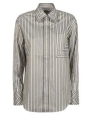 Victoria Beckham Pocket Detail Vertical Stripe Cotton Shirt - Gray