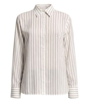 Peserico Button-Down Shirt With Vertical Stripes And Curved Hem - White