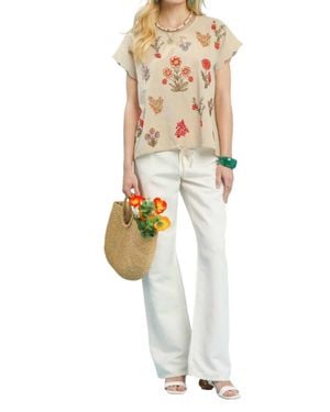Umgee Drawstring Linen Blend Top - White