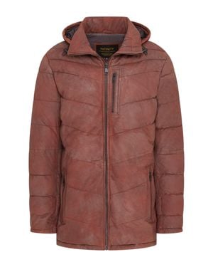Infinity Leather Tan Leather Quilted Jacket Hooded Puffer Winter Coat - Brown