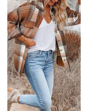 TRUEDAMES Plaid Flap Pockets Shacket - Blue