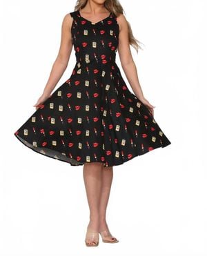 Orchid Bloom Midi Swing Dress - Black