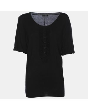 Basler Stretch Knit Ruffle Detail Tops - Black