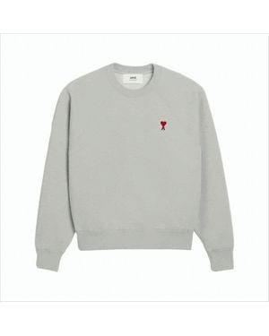 Ami Paris Long-Sleeve Crewneck Sweatshirt With Heart Emblem - Gray