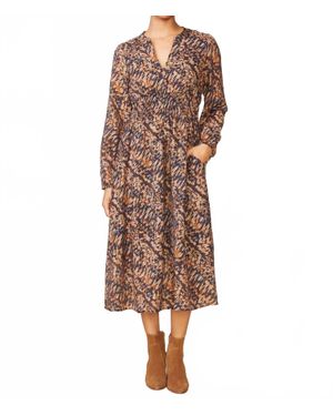 Anthem the Label Long Sleeve Printed Midi Dress - Brown