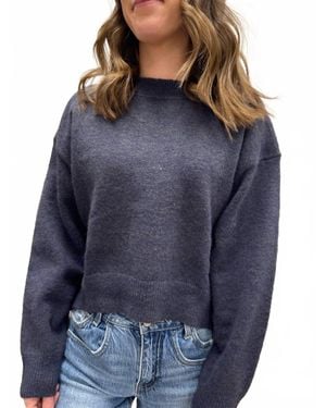 GRADE & GATHER Seam Detail Round Neck Sweater - Blue