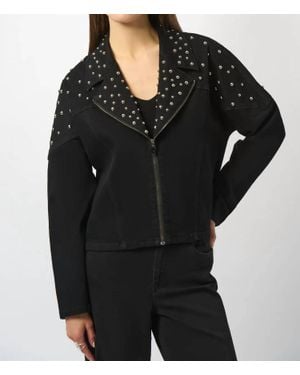 Joseph Ribkoff Studded Stretch Denim V-Neck Jacket - Black