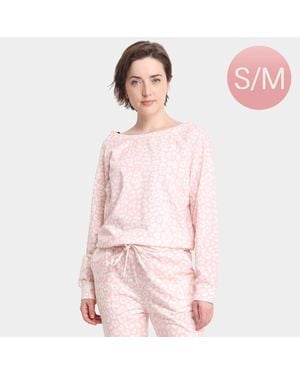 TRUEDAMES Leopard Patterned Boat Neck Loungewear Sweatshirts Top - Pink