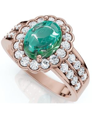 Pompeii3 1 1/5Ct Diamond Halo & Oval Emerald Cabochon Ring 10K - Green