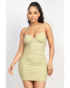 TRUEDAMES Stone Cami Shirred Bodycon Dress - Green