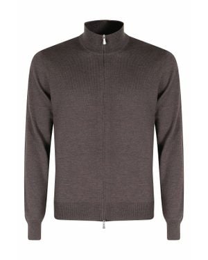 Tagliatore Chestnut Full-Zip Merino Wool Turtleneck - Gray