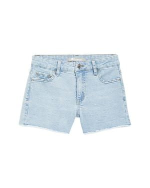 Tractr Jeans Brittany Polka Dot Jacquard Fray Hem Denim Short - Blue