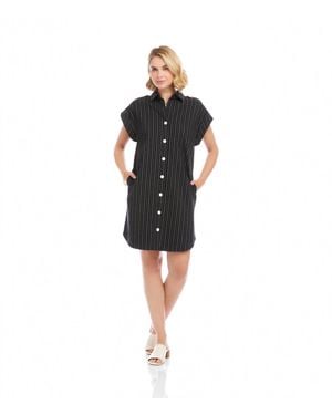 Karen Kane Stripe Cap Sleeve Shirtdress - Black