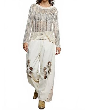 Pol Round Neck Long Sleeve Sweater Top - White