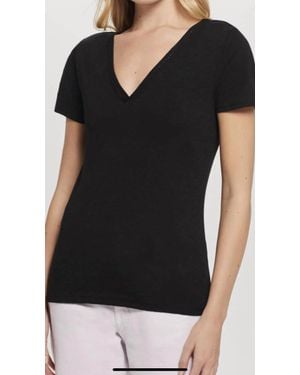 Goldie Link Embroidery V-Neck Ringer Tee - Black