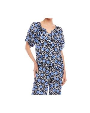 Karen Kane Puff Sleeve Peasant Top - Blue
