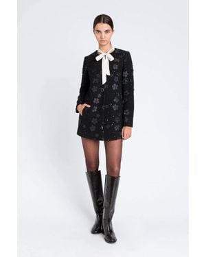 Twinset Floral And Sequin Bouclé Coat - Black
