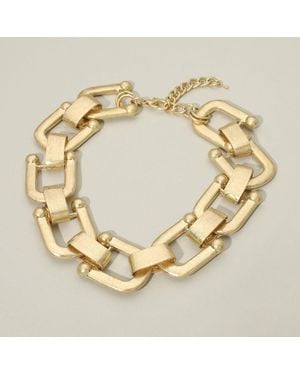 Fashnzfab Chunky Worn Metal Square Link Statement Necklace - Metallic