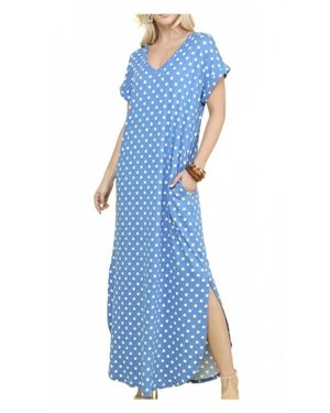 Ninexis Short Sleeve Vneck Maxi Dress With Pockets - Blue