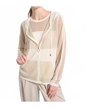 Joseph Ribkoff Hooded Zip Front Knit Jacket - Natural