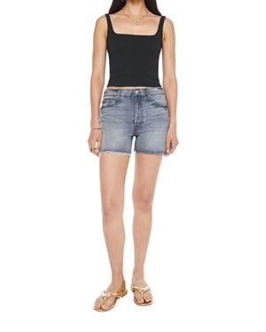 Mother Skipper Long Fray Denim Short - Blue