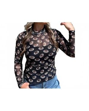 Sterling Kreek Mesh Cheetah Football Long Sleeve Top - Black