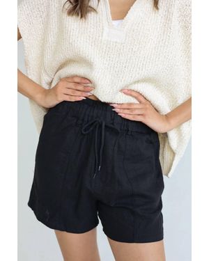 Risen Siena High-Waisted Linen Paperbag Shorts - Blue