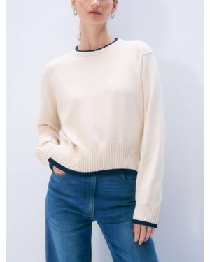 White + Warren Varsity Cotton Crewneck Top - White