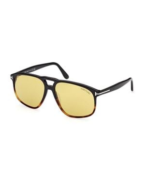 Tom Ford Aviator Full Rim, With A Shiny Frame And Smoke Lens - Metallic