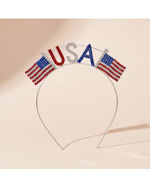 Fashnzfab Usa Crystal Rhinestone American Flag Headband - Pink