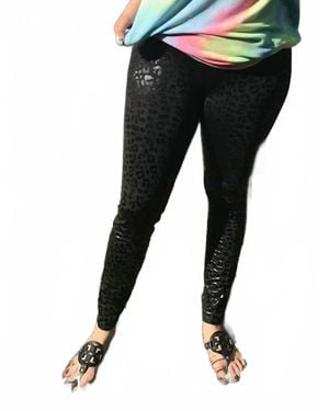 Shirley Stone Leopard Footless Tights - Black