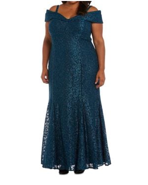R & M Richards Off The Shoulder Fishtail Evening Gown - Blue