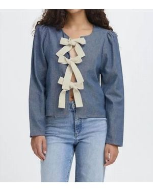 Ichi Osana Long Sleeve Tie Front Top - Blue