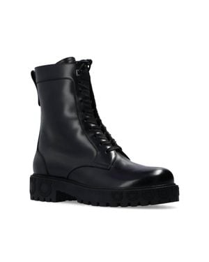 Ferragamo Leather Combat Boots - Black