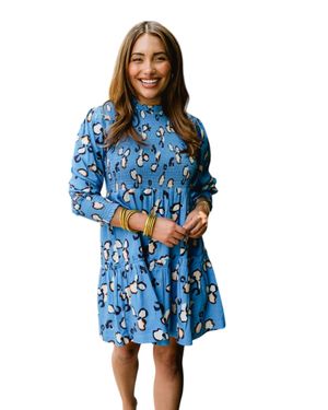 Briton Court Carolina Smocked Mini Dress - Blue