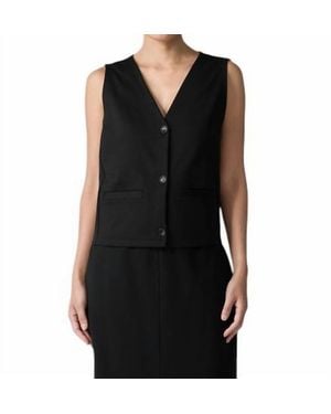 Eileen Fisher V-Neck Button Front Vest With Pockets - Black
