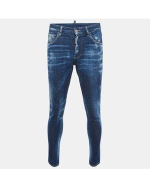 DSquared² Dsqaured2 Dark Distressed Denim Skinny Dan Jean - Blue