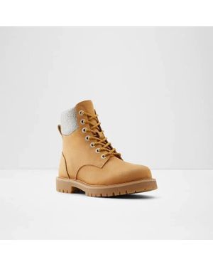 ALDO Prae Boot Leather Zipper Round Toe Ankle Combat Khd634 - Natural