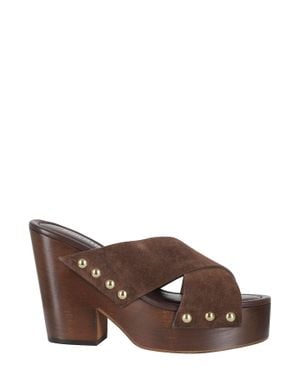 Paris Texas Ebony Marisol Decorative Studs High Heel Leather Mules - Brown