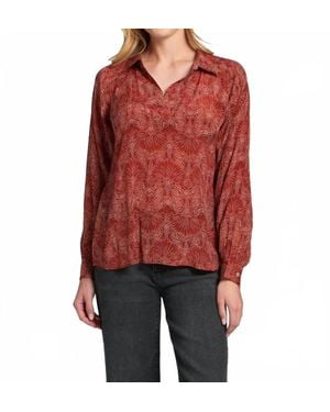 Apny Nouveau Print Placket Pullover Blouse - Red