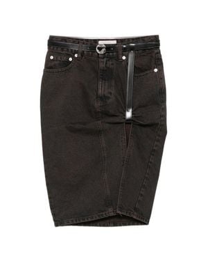Coperni High-Waisted Front Slit Belted Dark Denim Skirt - Black