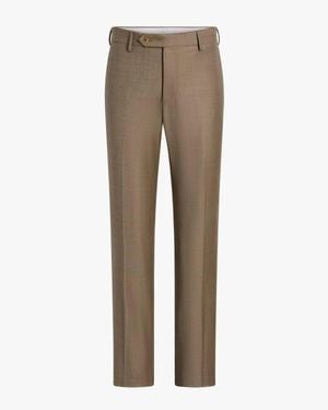 Zanella Parker Flat Front Sharkskin Wool Trouser - Natural