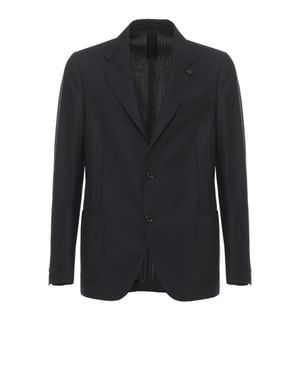 Lardini Classic Wool Jacket With Iconic Lapel Pin And Tailored Finish - Black