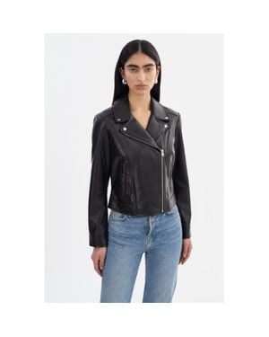 Lamarque Klea Recycled Leather Biker Jacket - Black