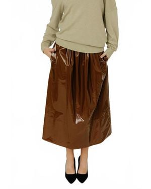 Tibi Light Weight Patent Smocking Waistband Full Midi Skirt - Natural