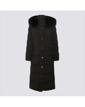 Moorer Quilted Long Padded Coat With Plush Fur Hood - Black