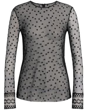 Alberta Ferretti Sheer Long-Sleeve Shirt With Delicate Polka Dot And Lace Details - Gray