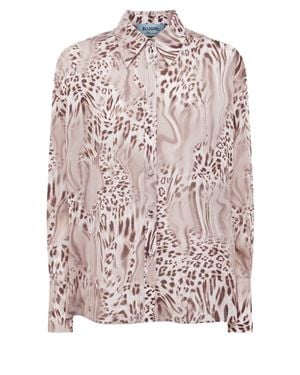 Blugirl Blumarine Stretch Silk Blouse With Modern Animal Print And High Cuffs - Pink